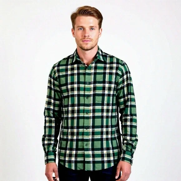 *30off3* Banana Republic Men's Plaid Flannel Shirt Green Long Sleeve Size L