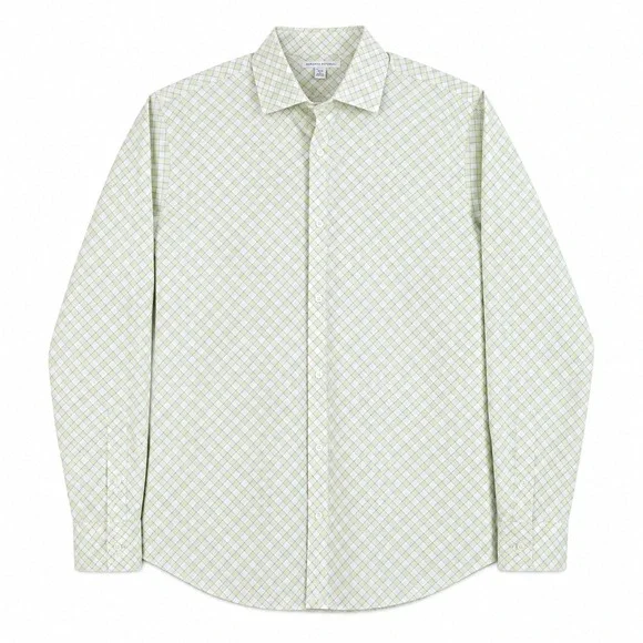 Banana Republic Button Down Mens L Green White Plaid Long Sleeve Dress Shirt