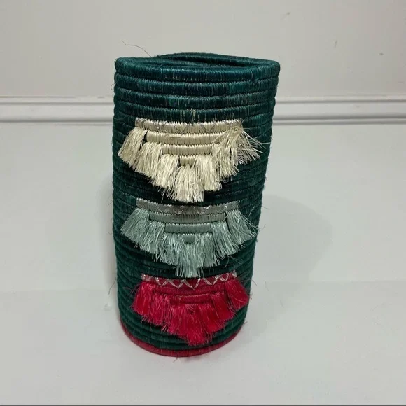 African Woven vase container green made in Rwanda
