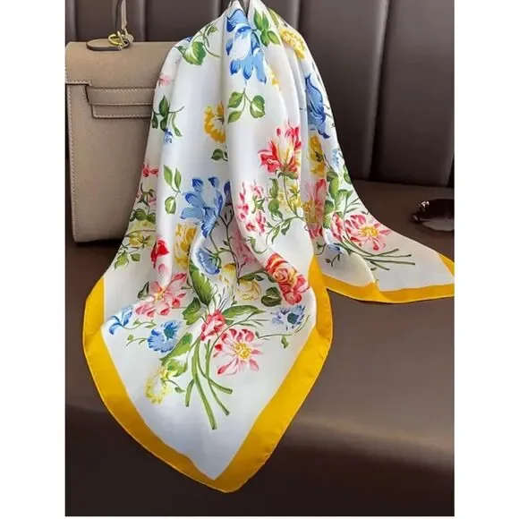 Floral scarf yellow border
