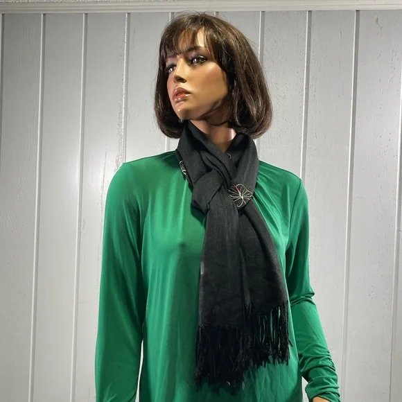 *Women's Black Butterfly Shawl with Fringe