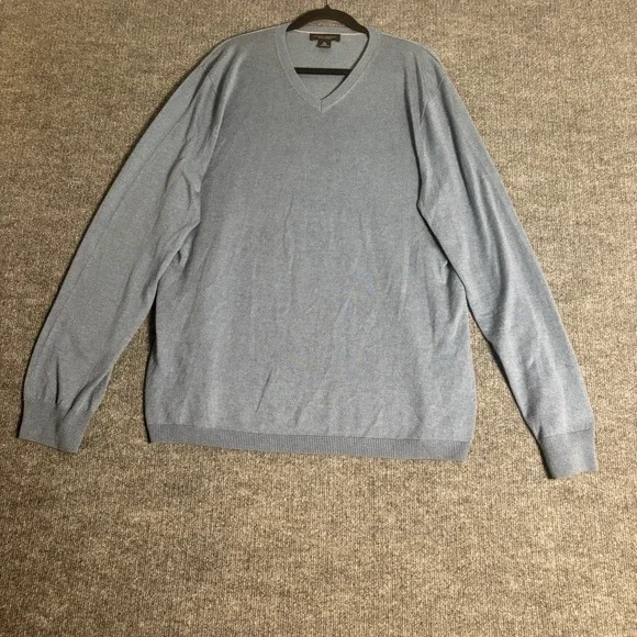 Banana Republic V-Neck Sweater Mens Tall XL Blue Silk Cashmere Pullover Luxury