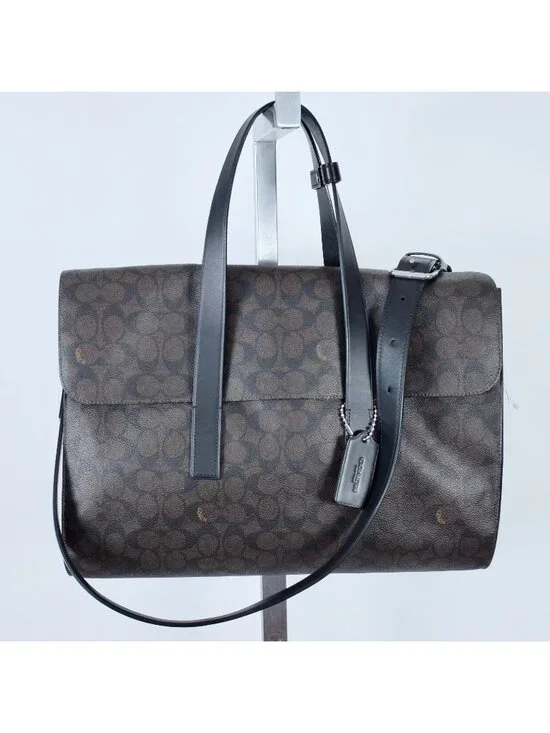 New Mens Coach Flatiron Portfolio Bag Briefcase Signature Canvas Monogram Brown
