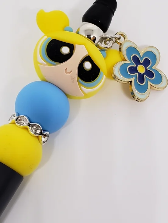 Handmade Powerpuff Girls Bubbles Beaded Silicone Focal Bead Pen