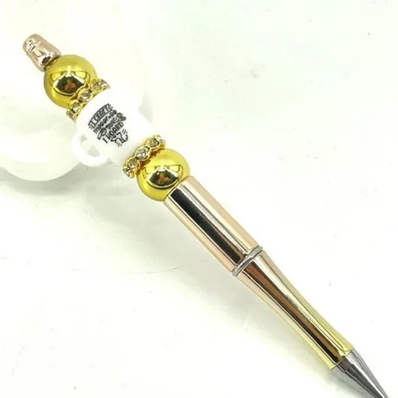 I craft therefore I hoard coffee mug cup pen handmade NEW bling rhinestone gold