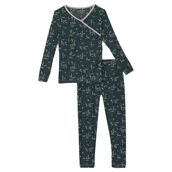 Kickee Pants Pajamas Holiday Christmas Pj's Pine Mistletoe long sleeve  size 5