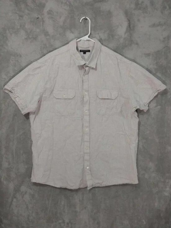 Banana Republic Shirt Mens 2XL Beige Striped Linen Short Sleeve Button Up