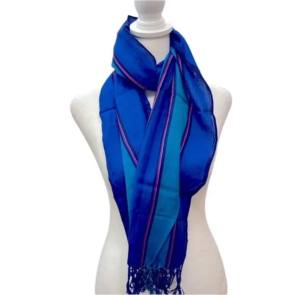 Vintage striped scarf. Silk and Cotton.