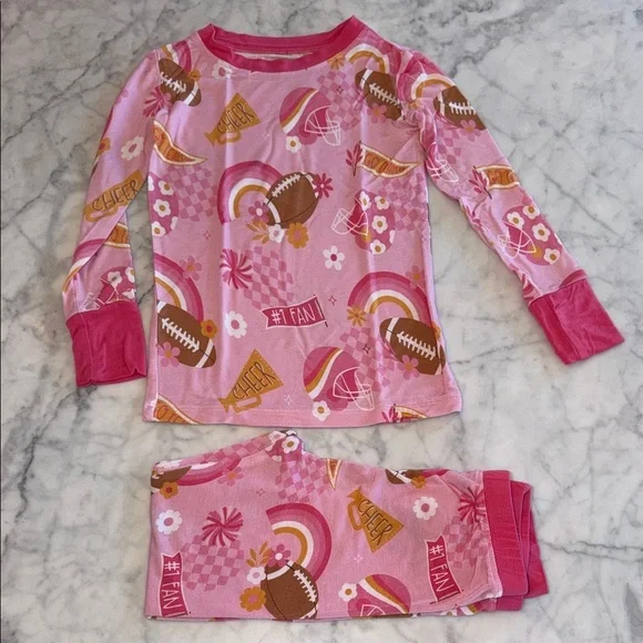 Kiki + LuLu Cheerful Pink Football Kids Pajama Set 3T