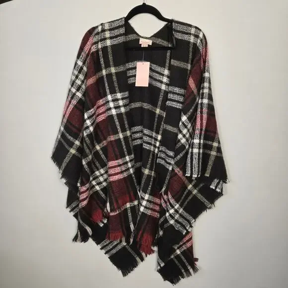 Juicy Couture Plaid Fringe Shawl, Poncho, Wrap, Sweater One Size