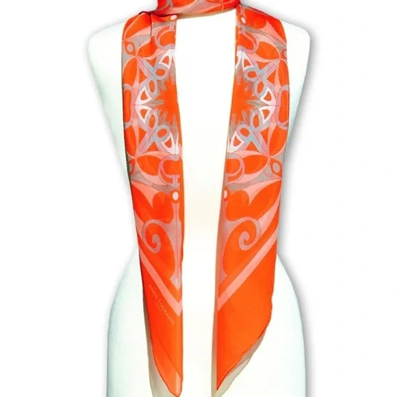 Anne Touraine Paris XL silk chiffon scarf- Versailles tangerine 54x54 retail$280