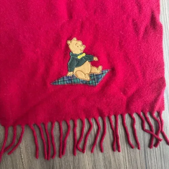 Vintage Donaldson Walt Disney Co. Winnie The Pooh Embroidered Wool Scarf Red