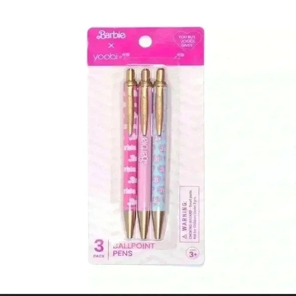 Yoobi X Barbie 3 pk Ballpoint Pens New/Sealed black ink