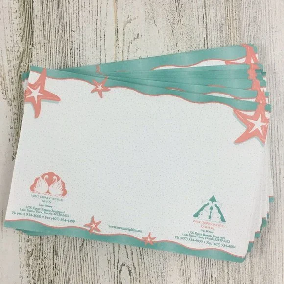 Vtg Walt Disney World Swan Dolphin Hotel Note Papers Stationery