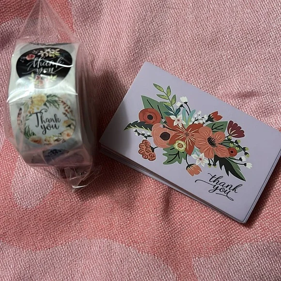 Thank you cards and thank you stickers.