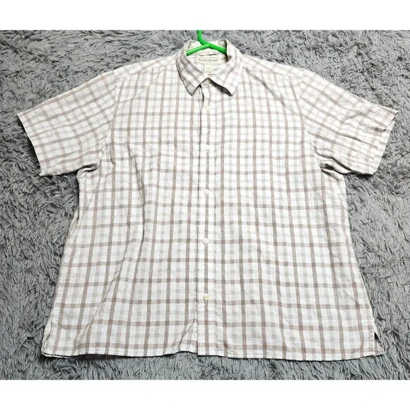 Banana Republic Dress Shirt Mens Size XL XLarge 17‎ 17 1/2 White Brown Check