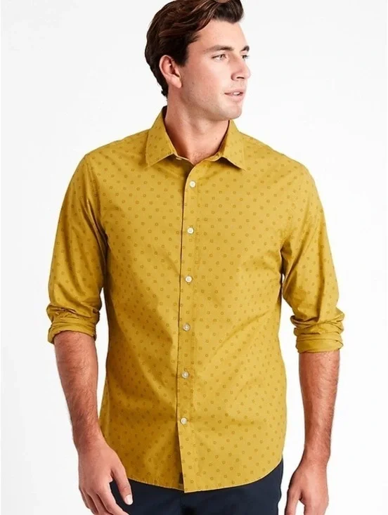 Banana Republic Slim Fit Button-Down Shirt - Mustard Yellow Print - Size XS