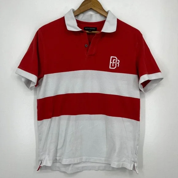 Banana Republic Polo Shirt‎ Men's M Red BR Embroidered Logo Striped