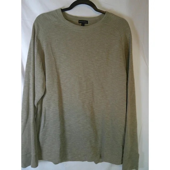 Banana Republic Mens‎ Large Beige Slub Knit Long Sleeve Crewneck