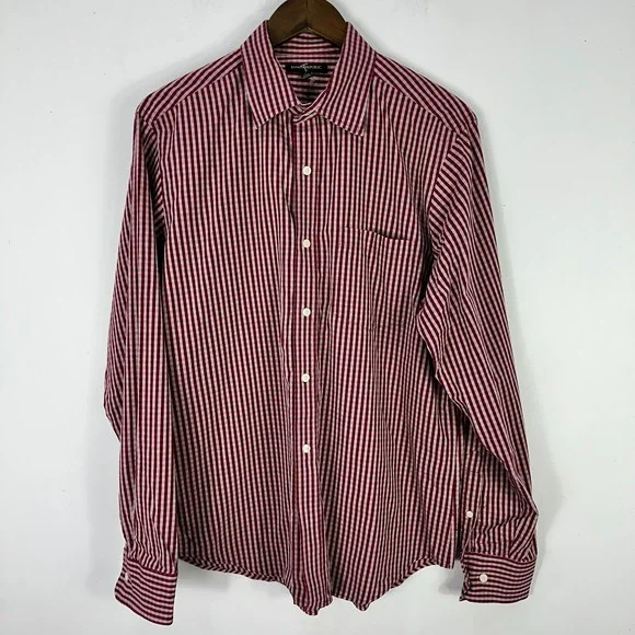 Banana Republic Shirt Mens L Burgundy Check Preppy Academia Quiet Luxury‎ Cotton