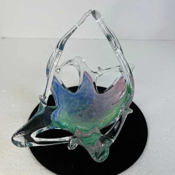 Vintage Murano Italy Rainbow Art Glass Starfish Basket Bowl Handblown‎