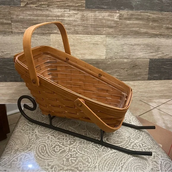 New Vintage LONGABERGER  LARGE Iron SLEIGH BASKET with plastic protector 1994‎