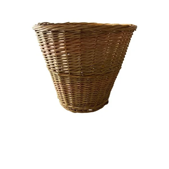 VTG Woven Wicker Basket Tapered Boho Wastebasket Pink Green Tan 11x11 Boho