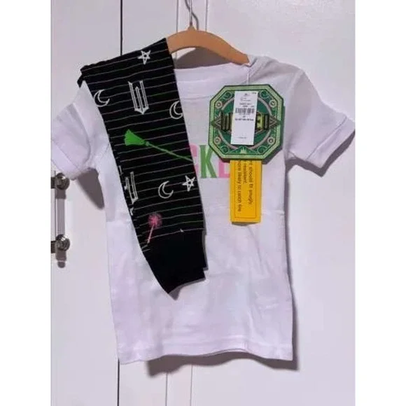 Wicked Movie Kids Pajama Lounge Set 3T White Tee Black Patterned Leggings 2pc