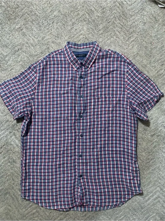 Banana Republic Short-Sleeve Plaid Button-Down Shirt - Blue & Red