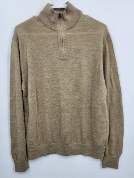 Banana Republic Merino 100% Wool Quarter Zip Sweater Men Large Tan Minimalist