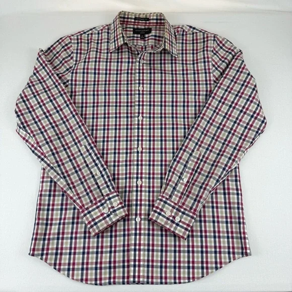 Banana Republic Untucked Fit Non-Iron, Slim Fit M Red/White/Blue Button-up Shirt