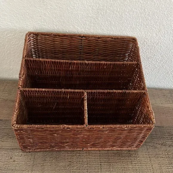Vintage Rustic Wicker Rattan Desk Mail Organizer work Office Cottagecore Boho