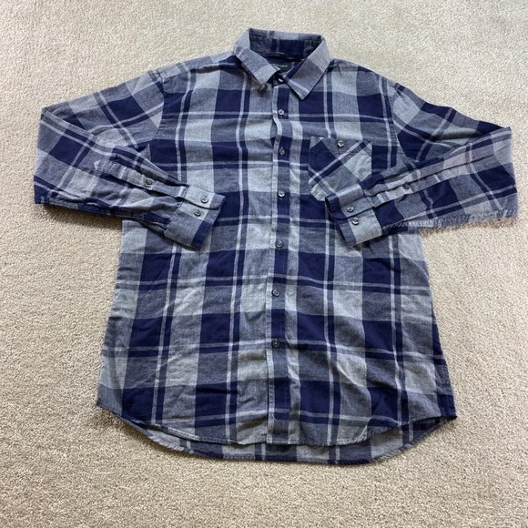 Banana Republic Flannel Shirt Mens Medium‎ Blue Grey Plaid Standard Fit Cotton