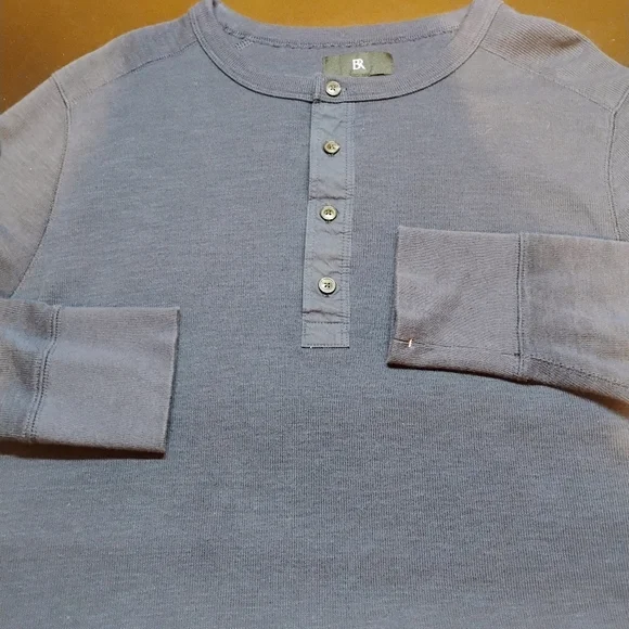 Banana Republic Mens Navy Blue‎ Henley Shirt Sz Large Long Sleeve Cotton Blend B