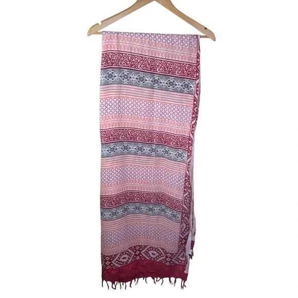Prana Women's Pink Red Patterned Scarf Wrap Bohemian‎ Style