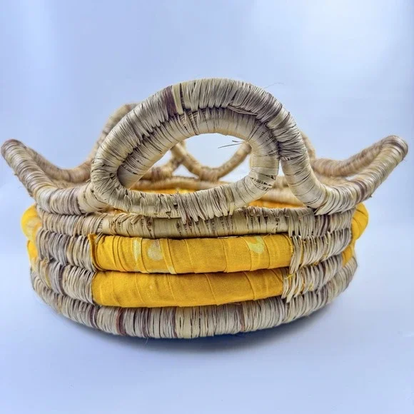 Hand Woven Weaved Basket sweet grass & material 9