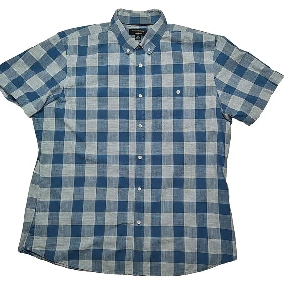 Banana Republic Men XL Blue Check Standard Fit‎ Cotton Button Shirt