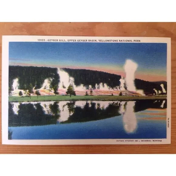Vintage White Border Haynes Geyser Hill Upper Basin Yellowstone National Park WY