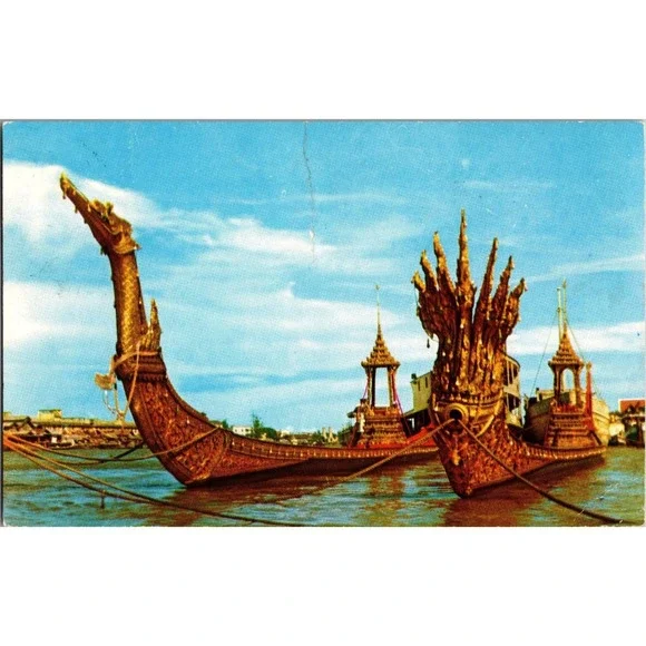 Vintage Bangkok Suwanna-Hongse & Nakraj Barges Postcard Thailand