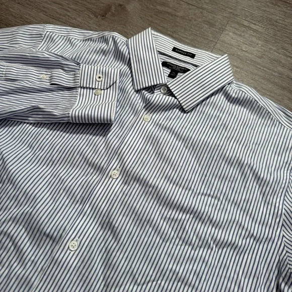 Banana Republic Shirt Men XL Blue Cotton Non-Iron Camden Fit Stripe Business New
