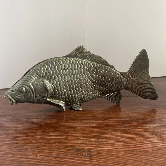 Vintage Silver Pewter? Fish Letter Card Holder Desk Accessory 9