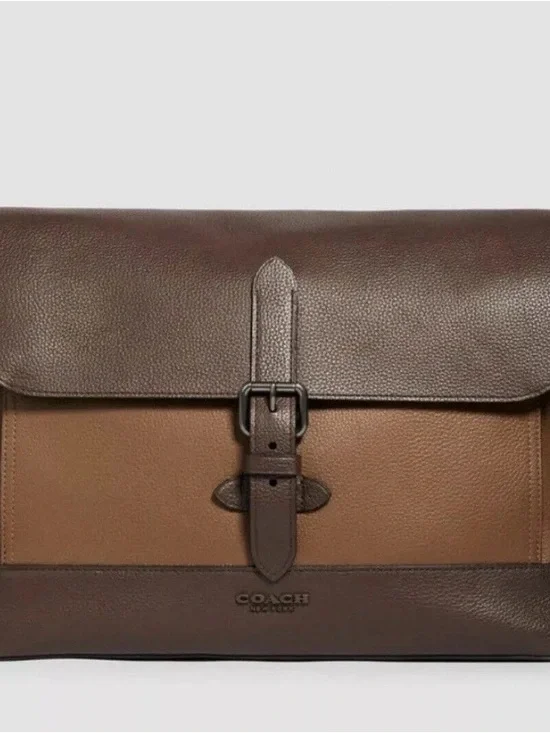 Coach Two-Tone Brown Leather Briefcase with Buckle Closure