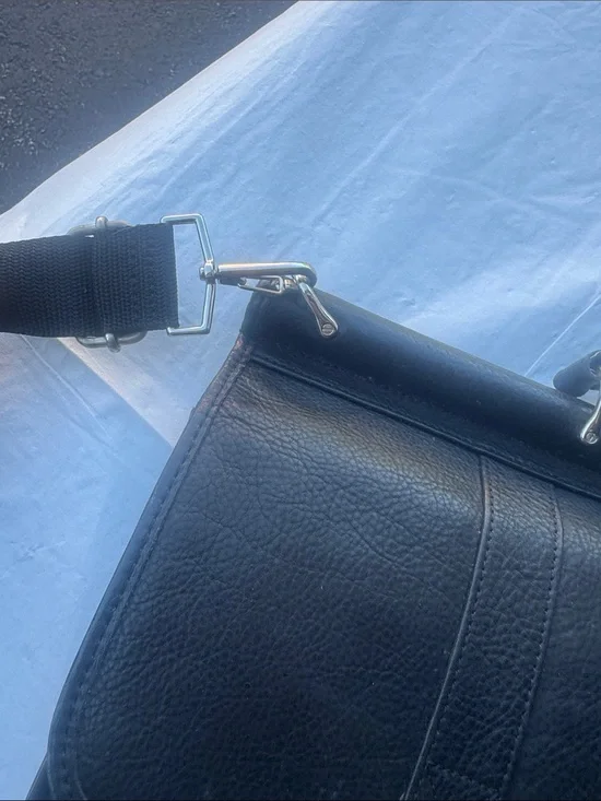 Classic Black Leather Messenger Briefcase with Shoulder Strap