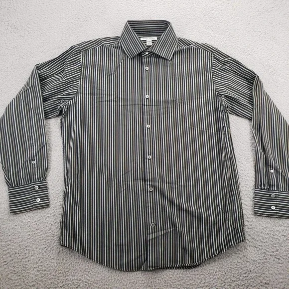 Banana Republic Shirt Mens Large 16 16.5 Black Sriped‎ Classiccore Button Up