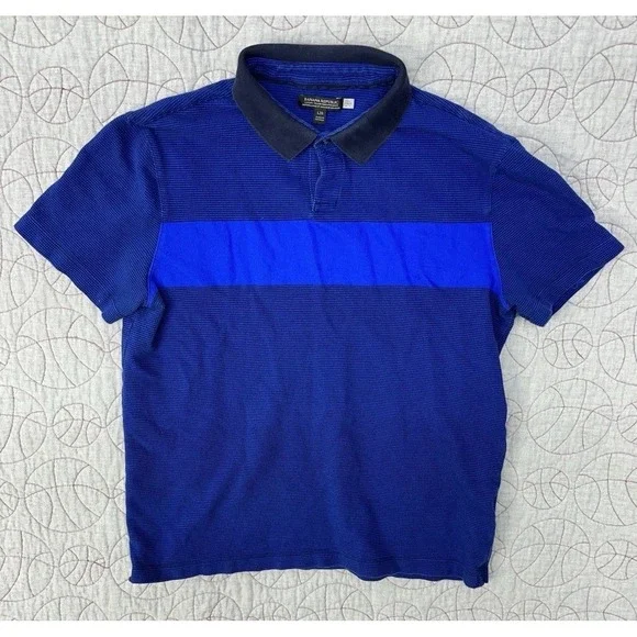 Banana Republic BR+ Luxury Touch Performance Polo Golf Shirt Large Blue Stripe