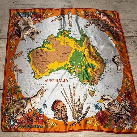 Vintage Ladies Souvenir Silk Scarf Australia Designed by Neil Acetate EUC