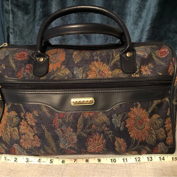 Vintage JC Pennys JAGUAR Carry-on Floral Tote Bag - navy blue