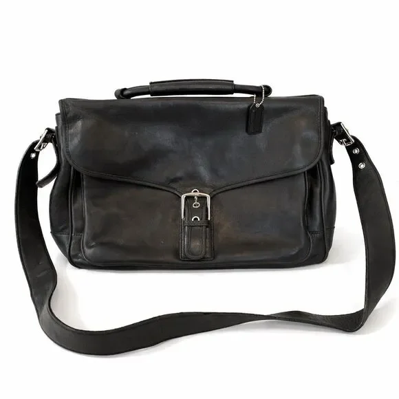 Vtg Coach Briefcase H23-5238 Black Leather Buckle Laptop Bag Clean Money *Wear