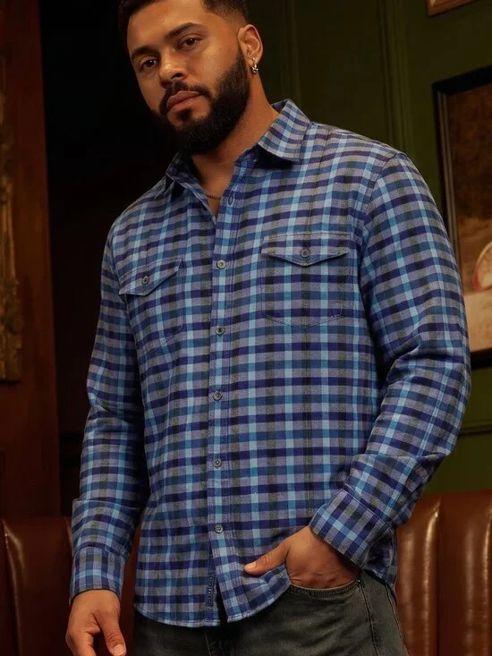Banana Republic Slim Fit Blue Plaid Button Down Shirt