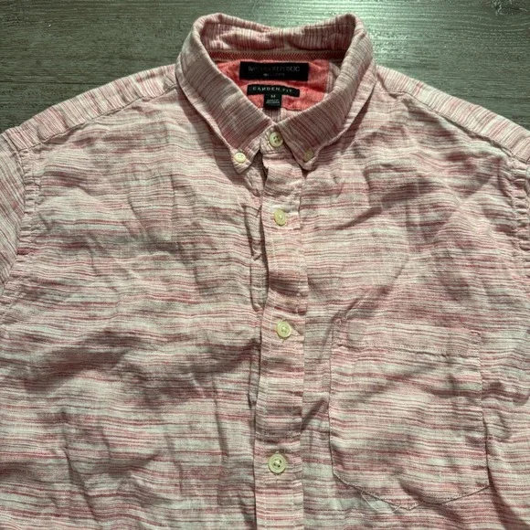 Banana Republic Shirt Mens Medium Pink Heather 100% Linen Camden Fit Costal
